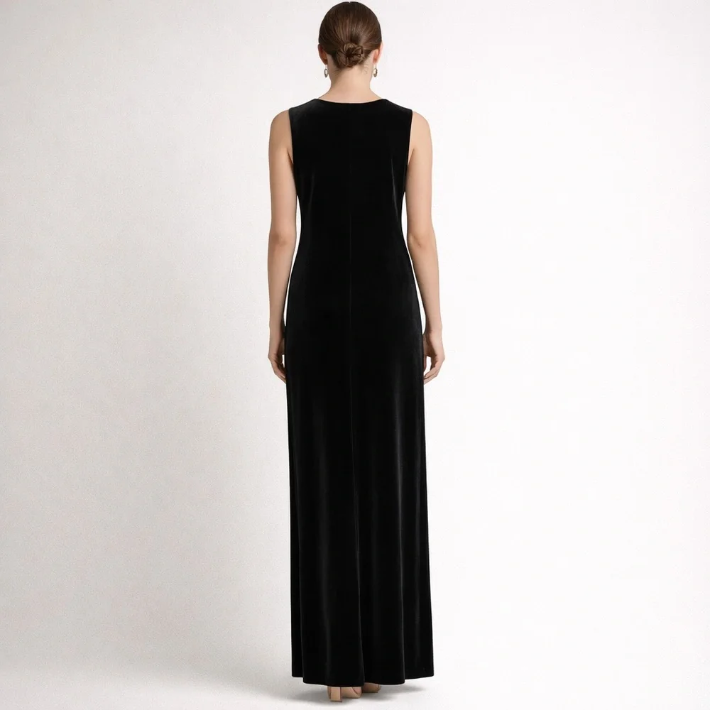 CARTISE Velvet Maxi Dress Sleeveless Draped Formal Evening Cocktail Gown Black - Picture 3 of 16